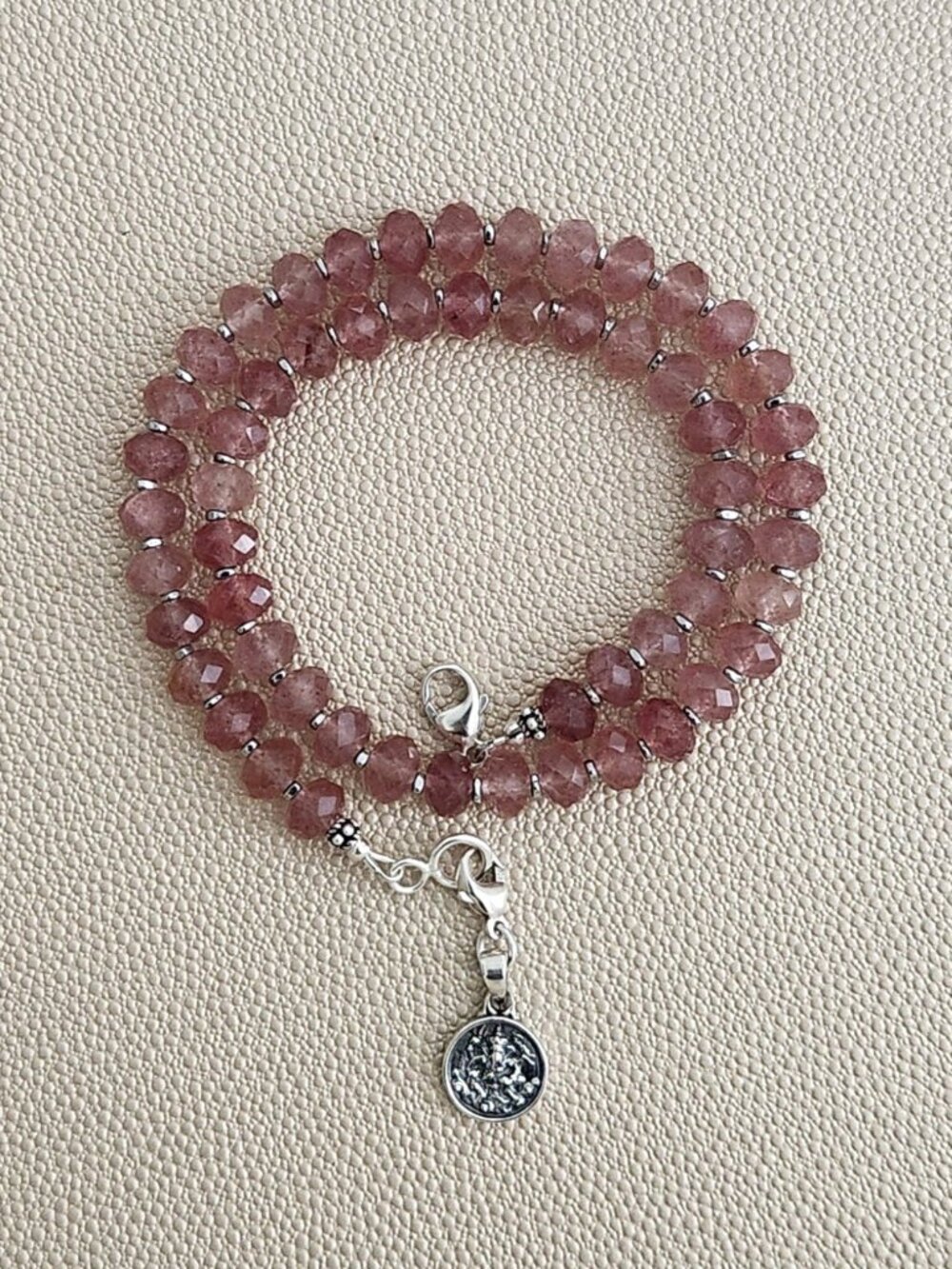 STRAWBERRY QUARTZ NECKLACE W/ 925 GANESH--16"